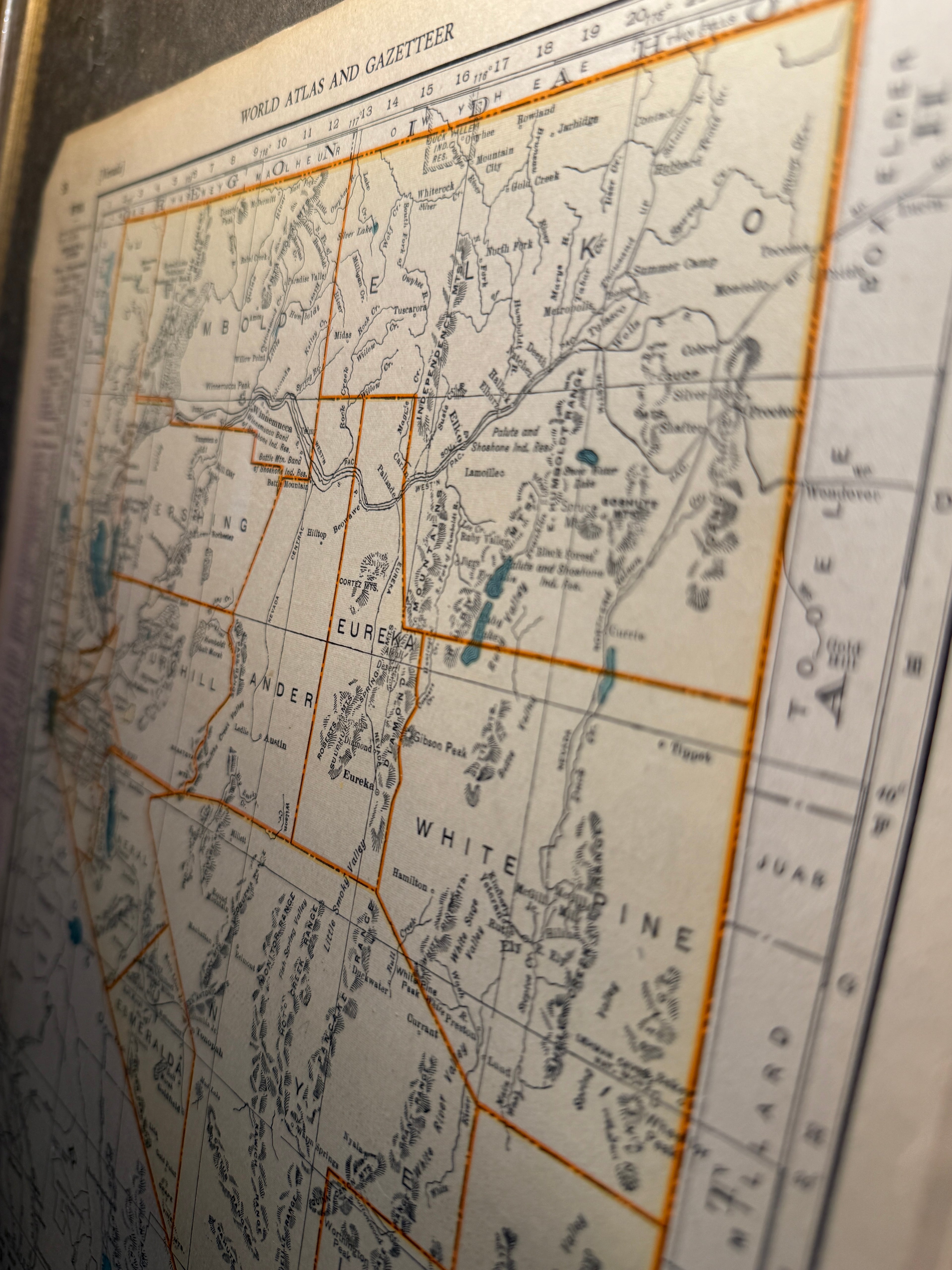 1939 Nevada State Map from Collier’s World Atlas, Gilt Framed
