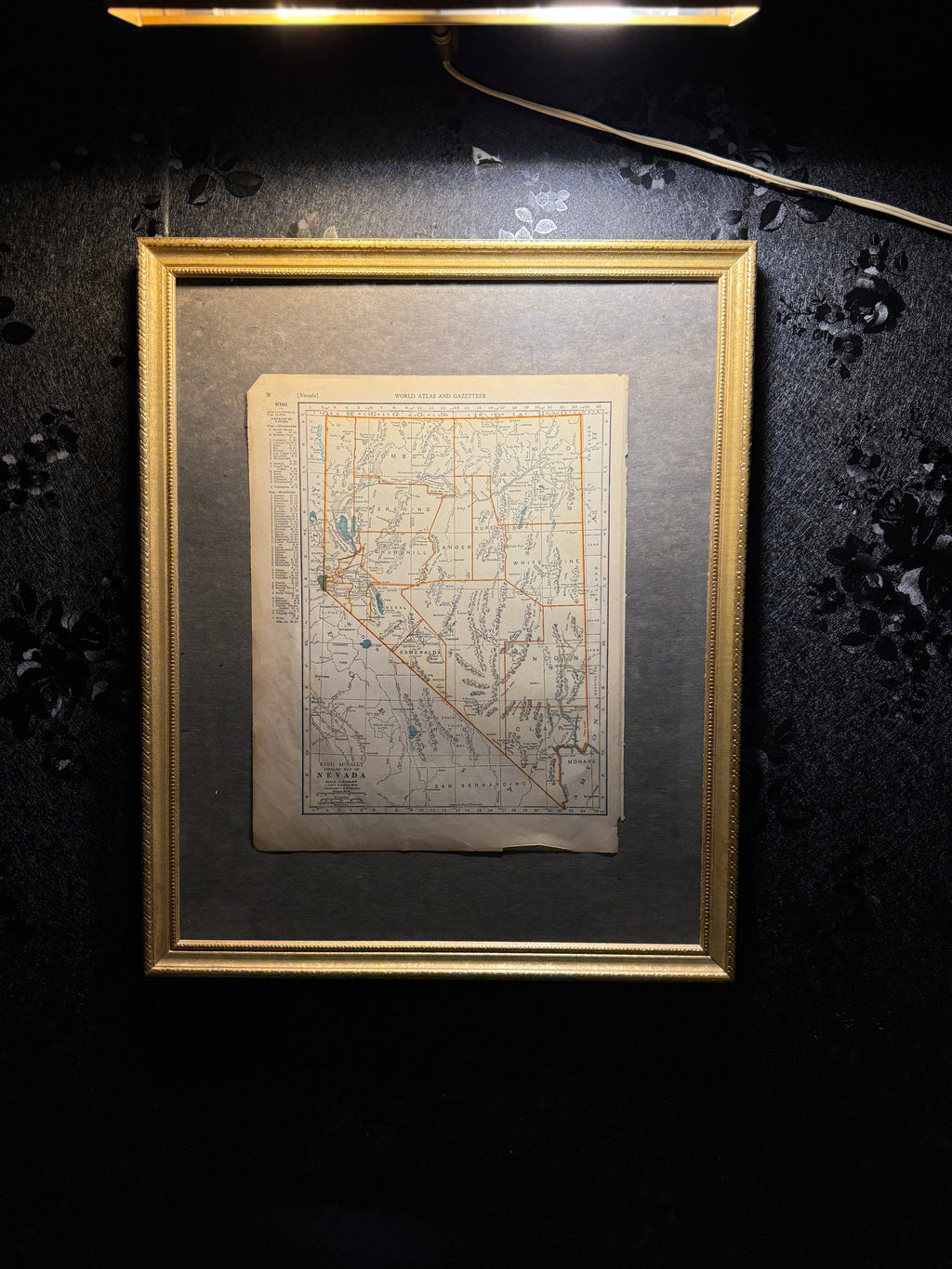 1939 Nevada State Map from Collier’s World Atlas, Gilt Framed