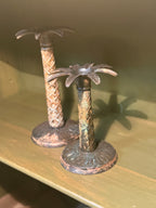 Vintage Cast Palm Tree Candlesticks, Pair, Verdigris, c. 1950–1960