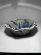Robin, Carson City Pottery Ruffled Stoneware Ring Dish, Blue-Over-Celadon Brushwork, Nevada, c. 1990s