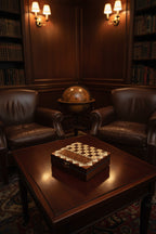 Vintage Inlaid Wood Travel Chess Cribbage Set c.1960s