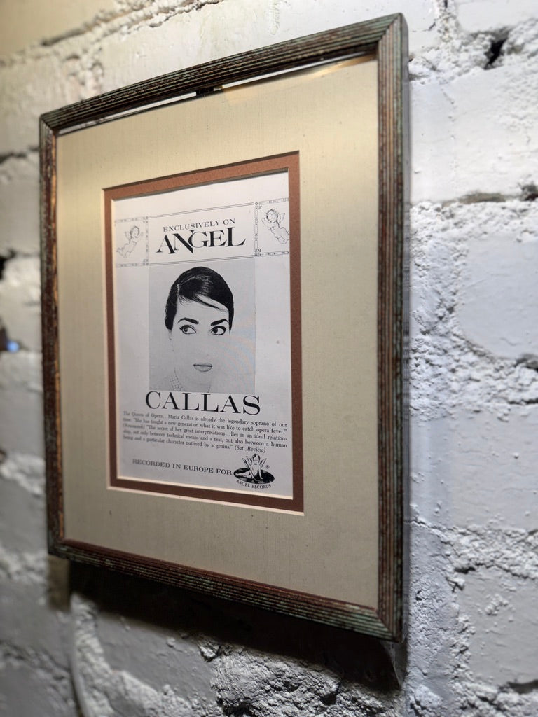 Framed Maria Callas “Angel Records” Advertisement, La Jolla Magazine (c. 1950s–1960s)