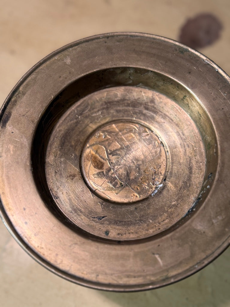 Late Victorian Turned Brass Inkwell Base (c. 1870–1910)