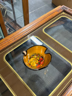 Russian Khokhloma Lacquered Wooden Dish, Gold Ground with Strawberries and Rowan over Black, Turned and Hand-Painted, c. 1960–1985