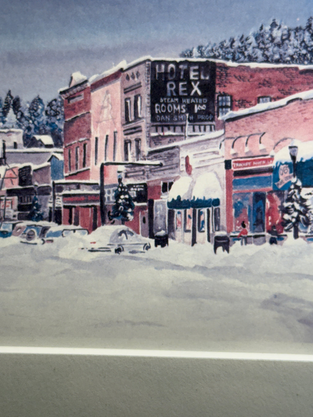 Truckee, California Winter Street Scene (1986) | Limited Edition Print by A. Dygert | Framed Mountain Town Art