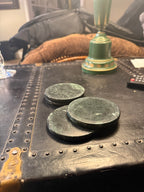 Dark Green Marble Coaster Set with Cork Backing c 1970s