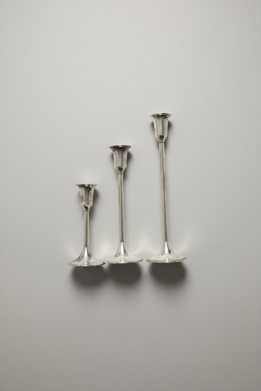 Vintage Graduated Brass Candlestick Trio, Mid-to-Late 20th Century