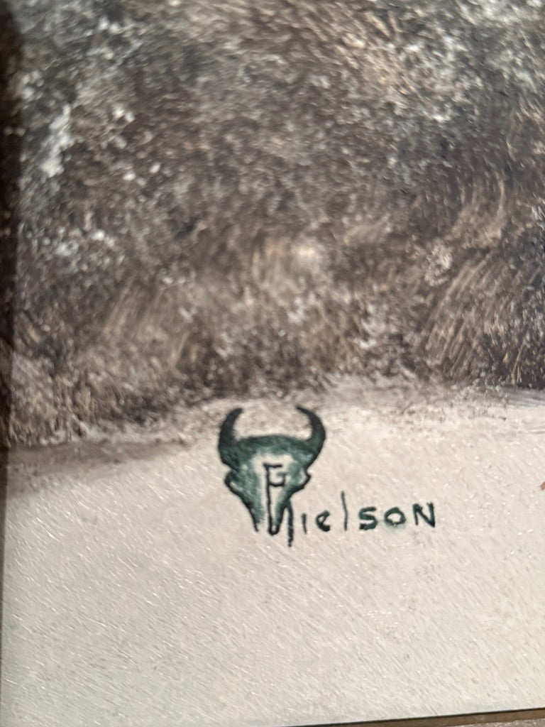 Early 20th Century Western Horseback Figure Painting Signed F. Nielson