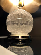 Frosted Glass Rose Globe Table Lamp with Amber Scroll Shade