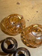 Pair of Mid Century Rose-Amber Glass Candle Holders, c. 1940s–1960s