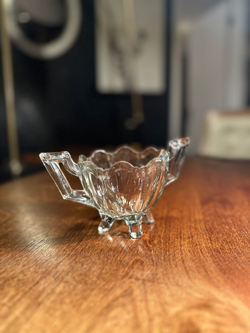 Vintage Pressed Glass Creamer with Scalloped Rim | Clear Glass Mini Pitcher