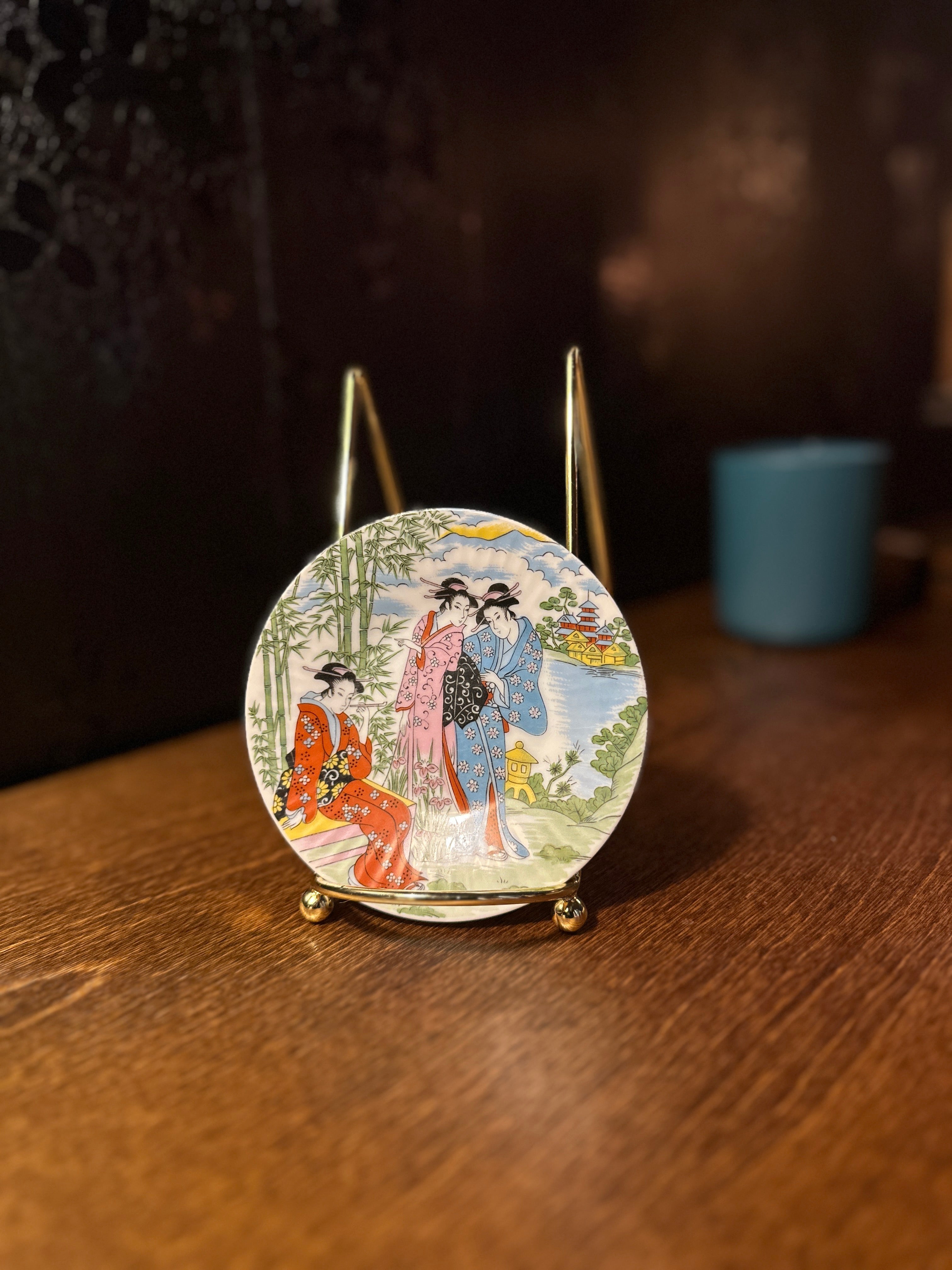 Tanaka Japan Porcelain Saucer with Geisha Scene