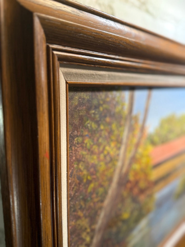 Terry Daugherty Covered Bridge Landscape (1987) | Signed Oil Painting on Canvas