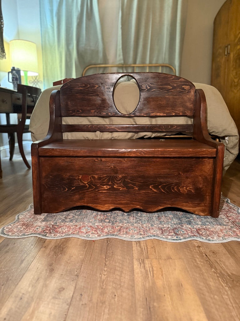 Antique Walnut & Cherry Storage Bench with Lift-Top (c.1880–1900)