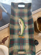 Vintage Gilt-Edged Trout & Plaid Toleware Tray