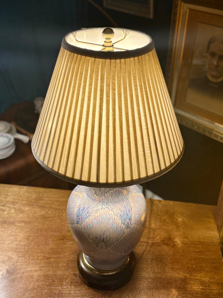 Antique Marbled Ceramic Table Lamp c.1930–1945 | Slip-Decorated Earthenware