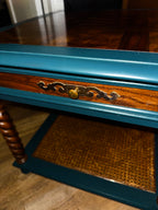 Refurbished Barley Twist Side Table with Cane Shelf