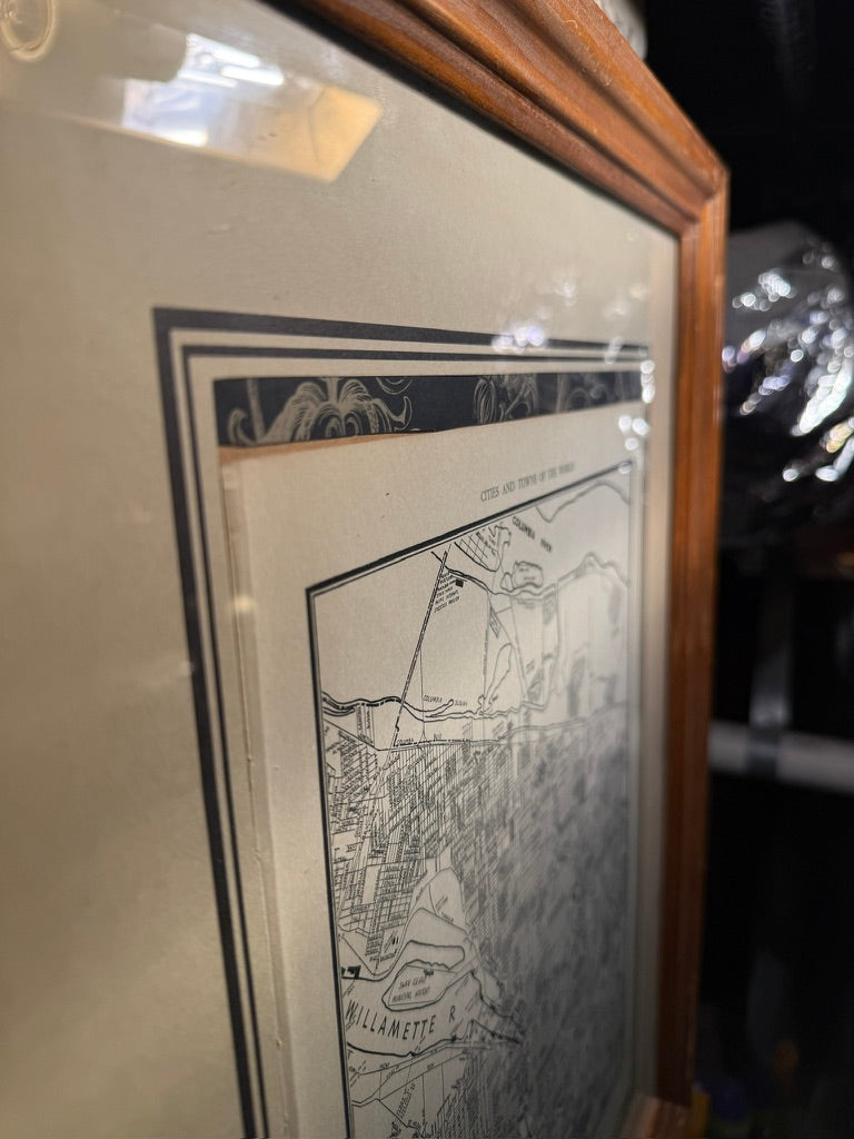 1939 Collier’s Map of Portland, Oregon | Framed City Map in Antique Wood Frame