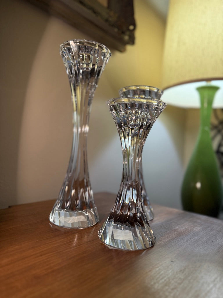 Vintage Cut Crystal Candlesticks, Set of Three, c. 1965