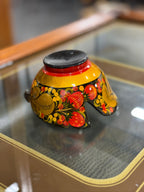 Russian Khokhloma Lacquered Wooden Dish, Gold Ground with Strawberries and Rowan over Black, Turned and Hand-Painted, c. 1960–1985