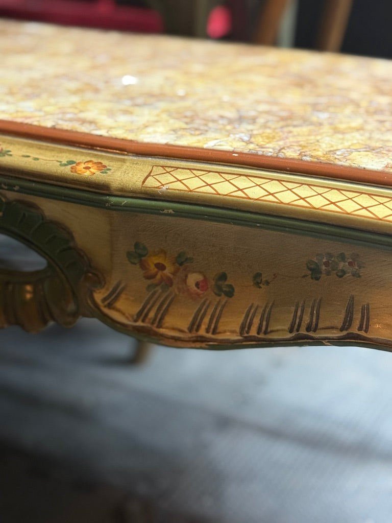 Italian Florentine Painted Coffee Table (c. Late 1940s–1950s) | Faux Marble Top
