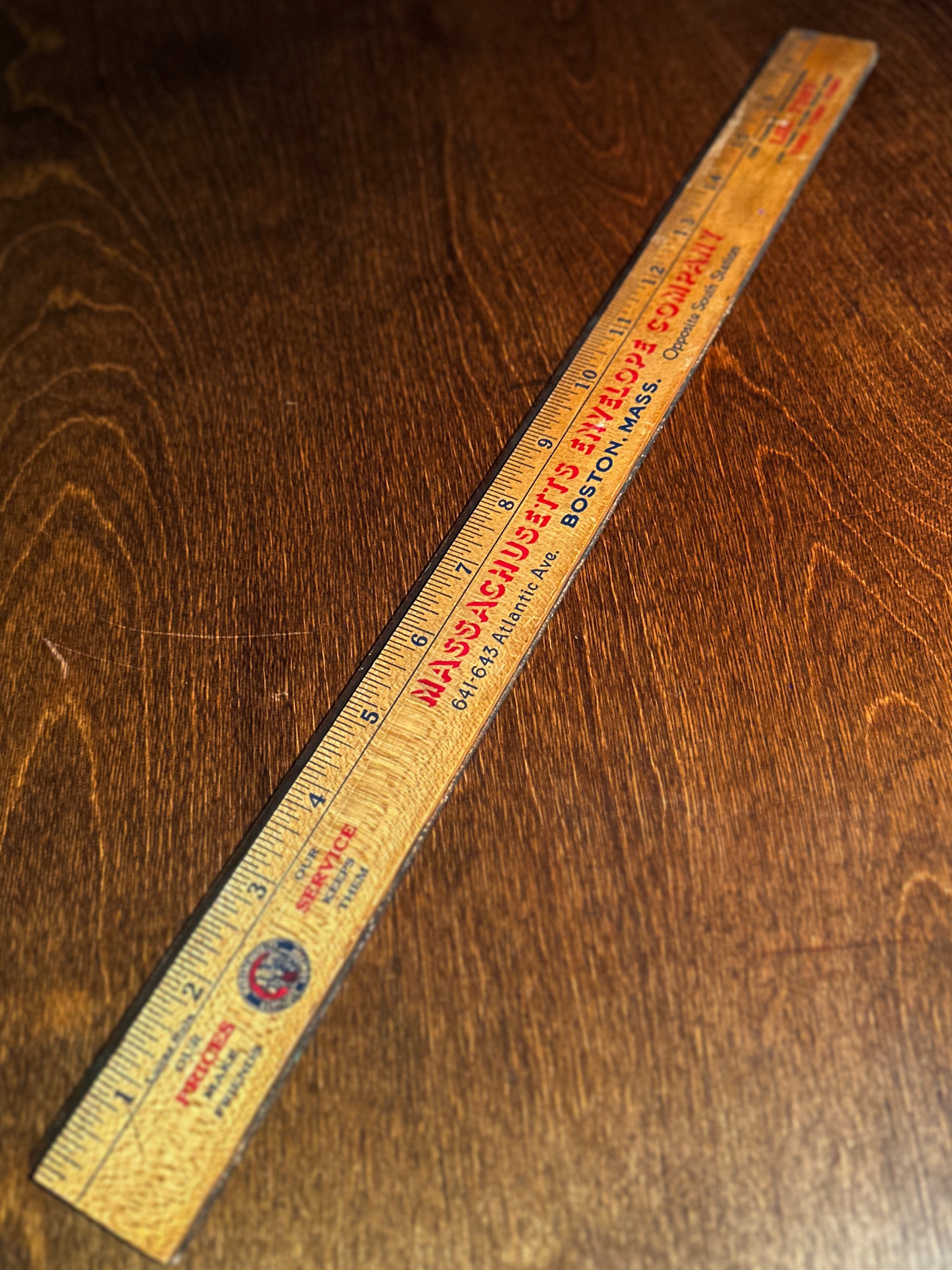 Antique Advertising Wooden Yardstick, Massachusetts Envelope Company, c. 1910–1930