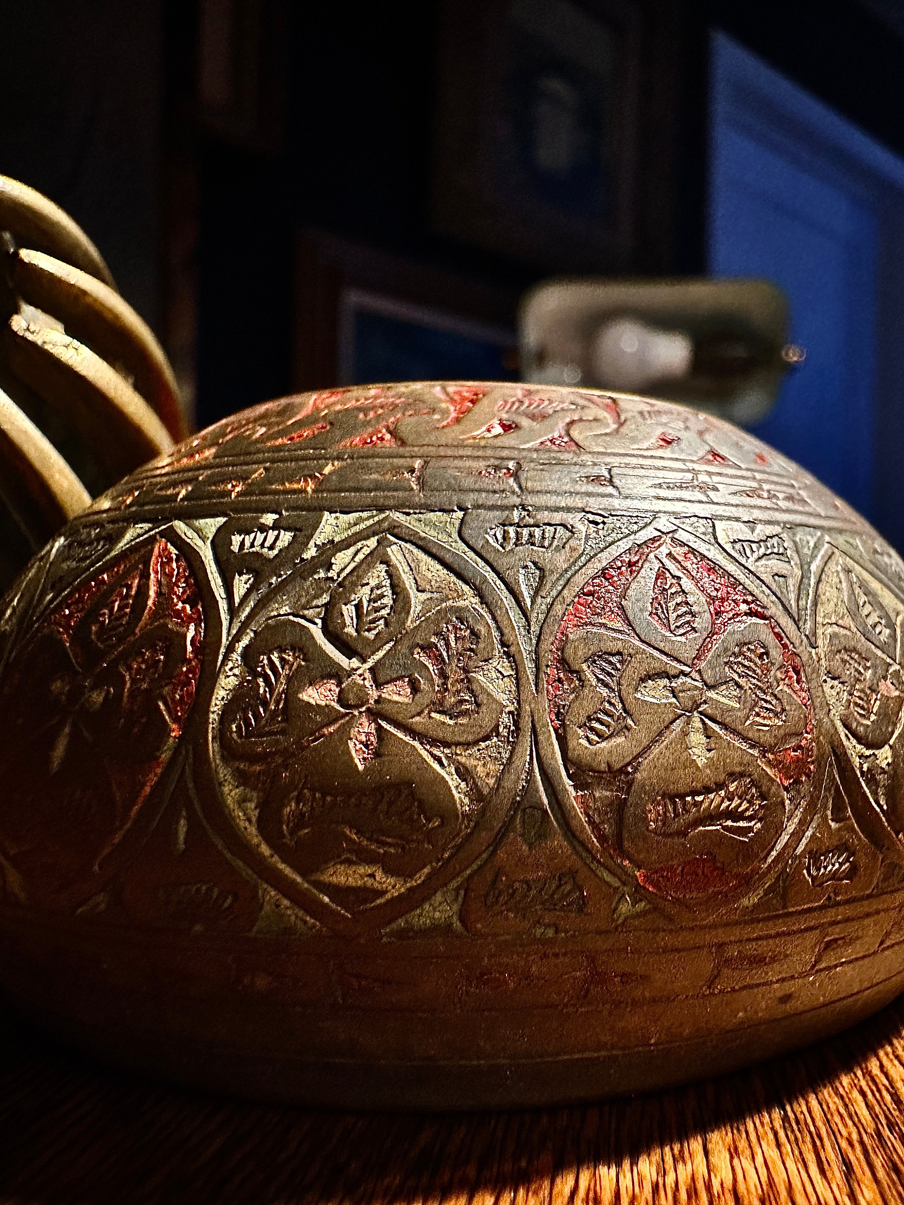 Indian Brass “Elephant Claw” Ritual Bell with Clapper & Stand c.1950–1975