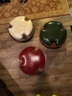 Set of Three Vintage Mid-Century Stacking Footstools in Red, Green & Champagne Vinyl, c. 1960s–1970s