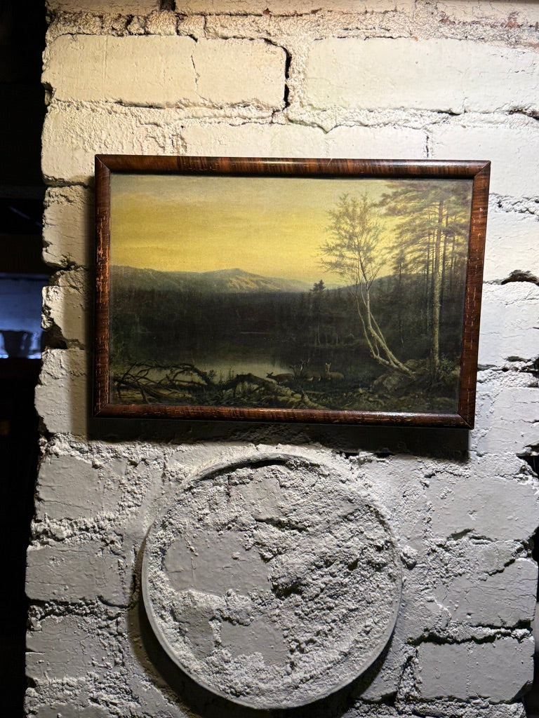 Antique American Tonalist Landscape Print with Deer c.1895–1915