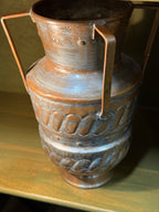 Tinned Copper Two-Handled Vessel, Repoussé Gadroon Bands and Chased Cartouches, Riveted Strap Handles, Labelled Made in United Arab Republic — a Country That Existed Only from 1958 to 1971