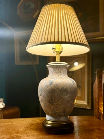 Antique Marbled Ceramic Table Lamp c.1930–1945 | Slip-Decorated Earthenware
