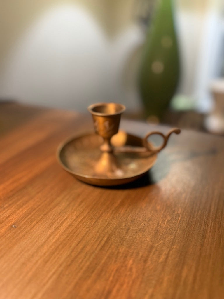 Antique Brass Chamberstick Candle Holder with Floral Engravings – Reno, NV Antiques