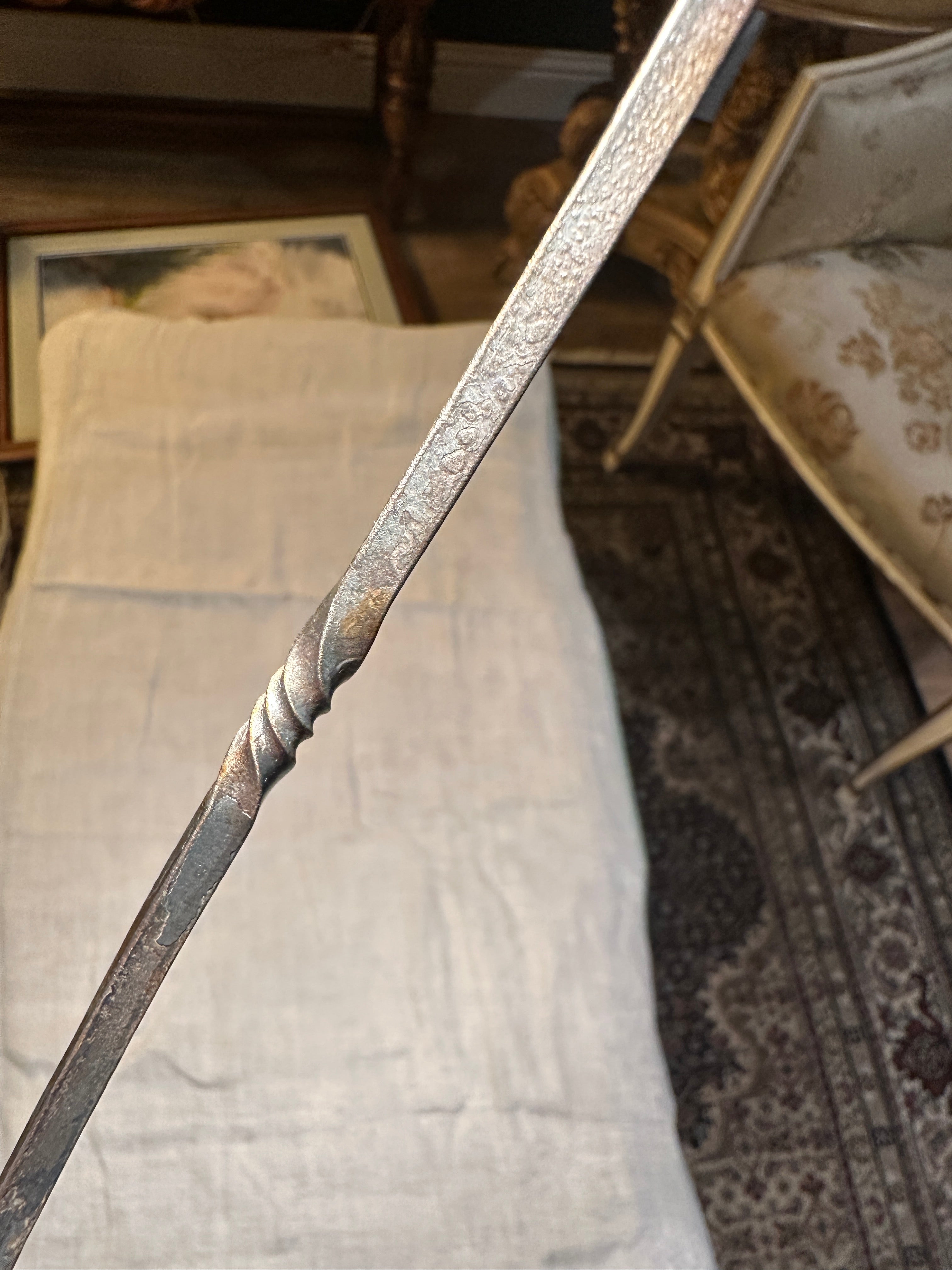 Vintage Hand-Forged Iron Candle Snuffer with Calla Lily Cone, c. 1930s–1950s