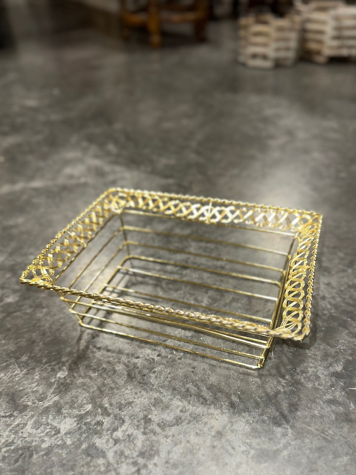 Gilt Wire Serving Tray with Twisted Rope Rail and Braided Openwork Gallery, Italian Manner, c. 1960–1990
