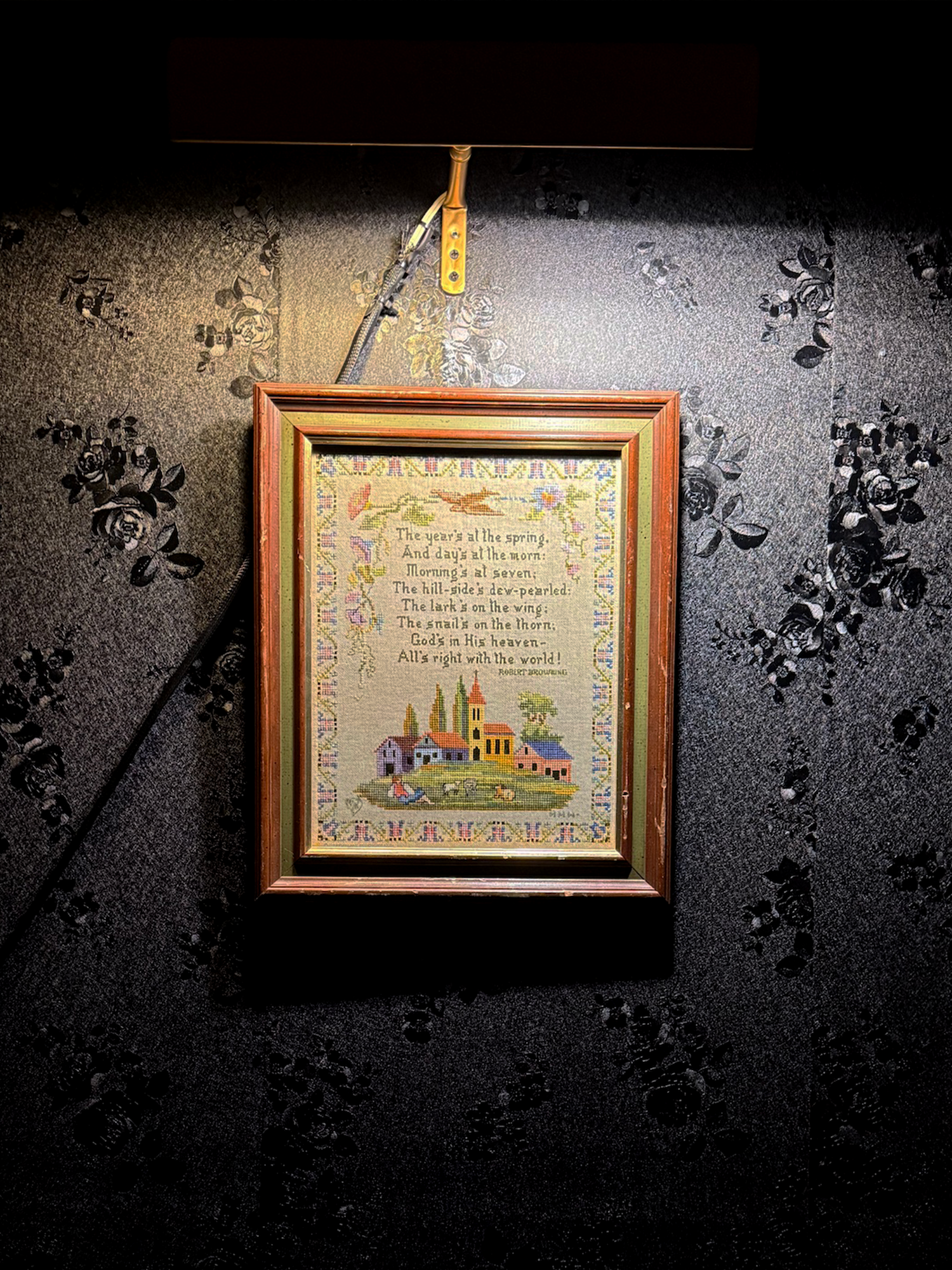 The Year’s at the Spring, Turner Manufacturing Co., Robert Browning Verse Sampler, Framed Textile Wall Accessory, 1973