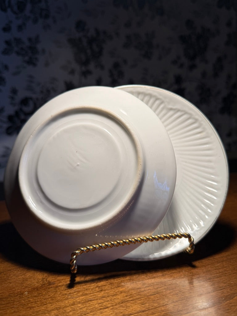 Antique Victorian-Neoclassical White Porcelain Fluted Teacup Saucers (c.1890–1915) | Set Of 2