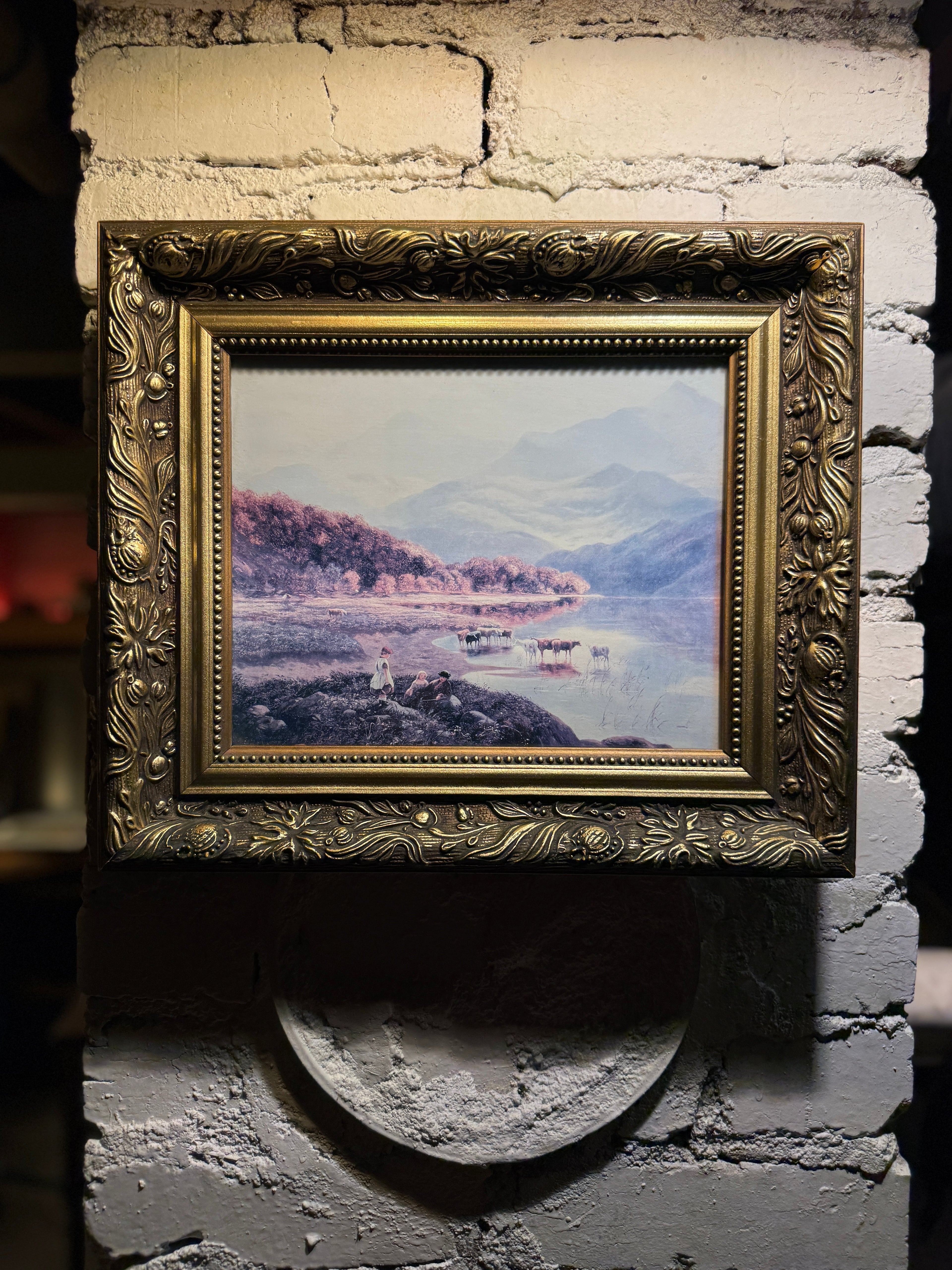 Antique Pastoral Landscape Chromolithograph (c. 1890–1910) | Ornate Gilt Framed Print