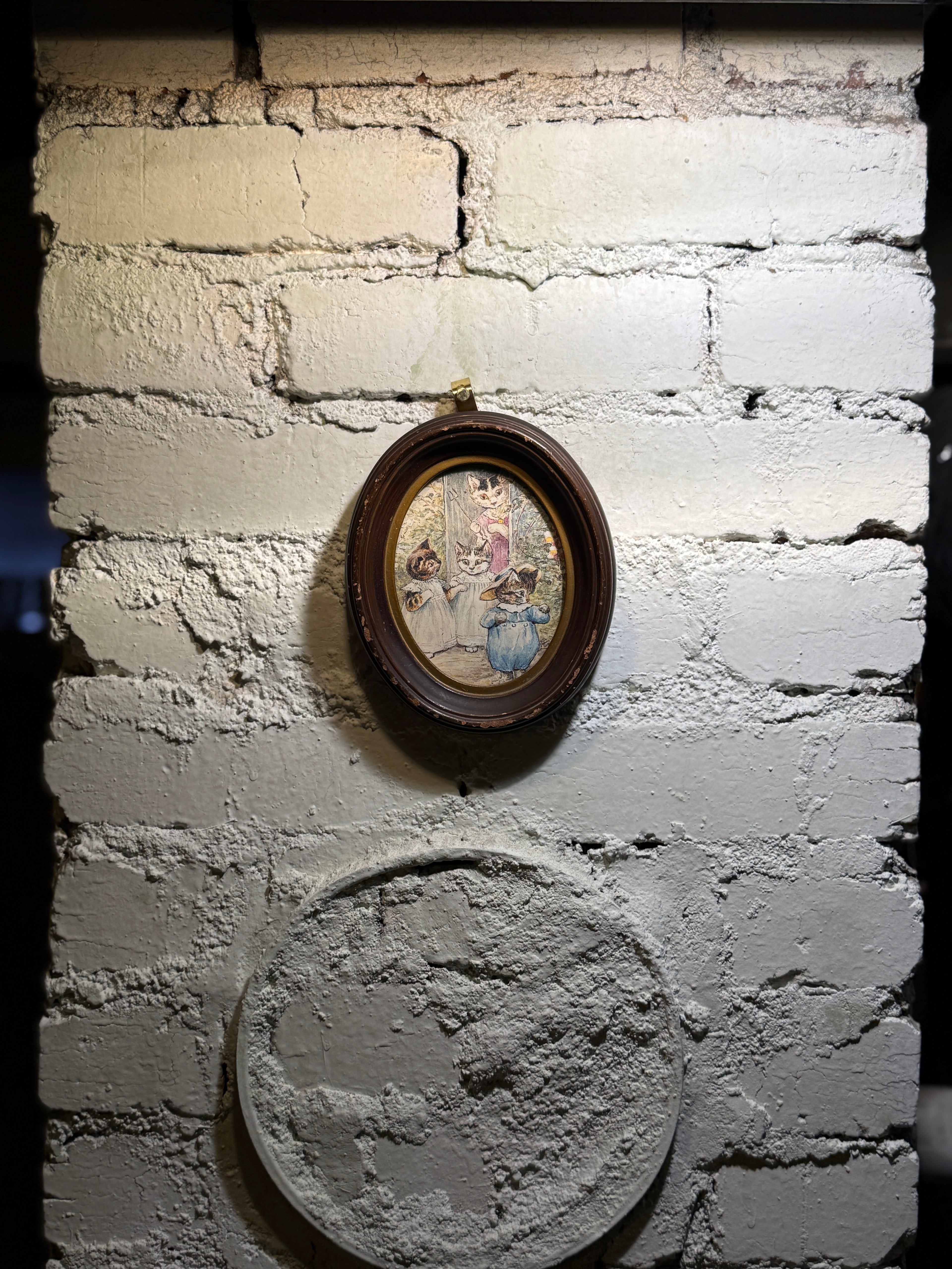 Victorian Anthropomorphic Cat Print in Oval Frame, c.1895–1915