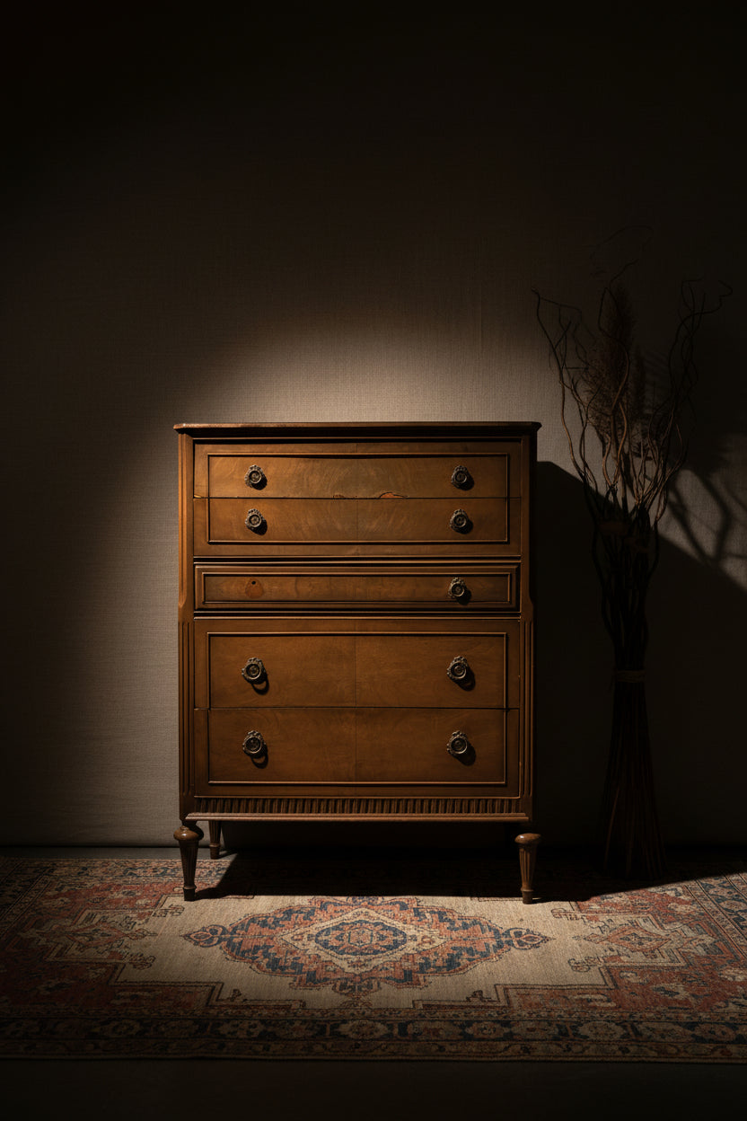 Antique Federal Revival Tall Chest of Drawers in Orange Gunstock Finish, Circa 1920s