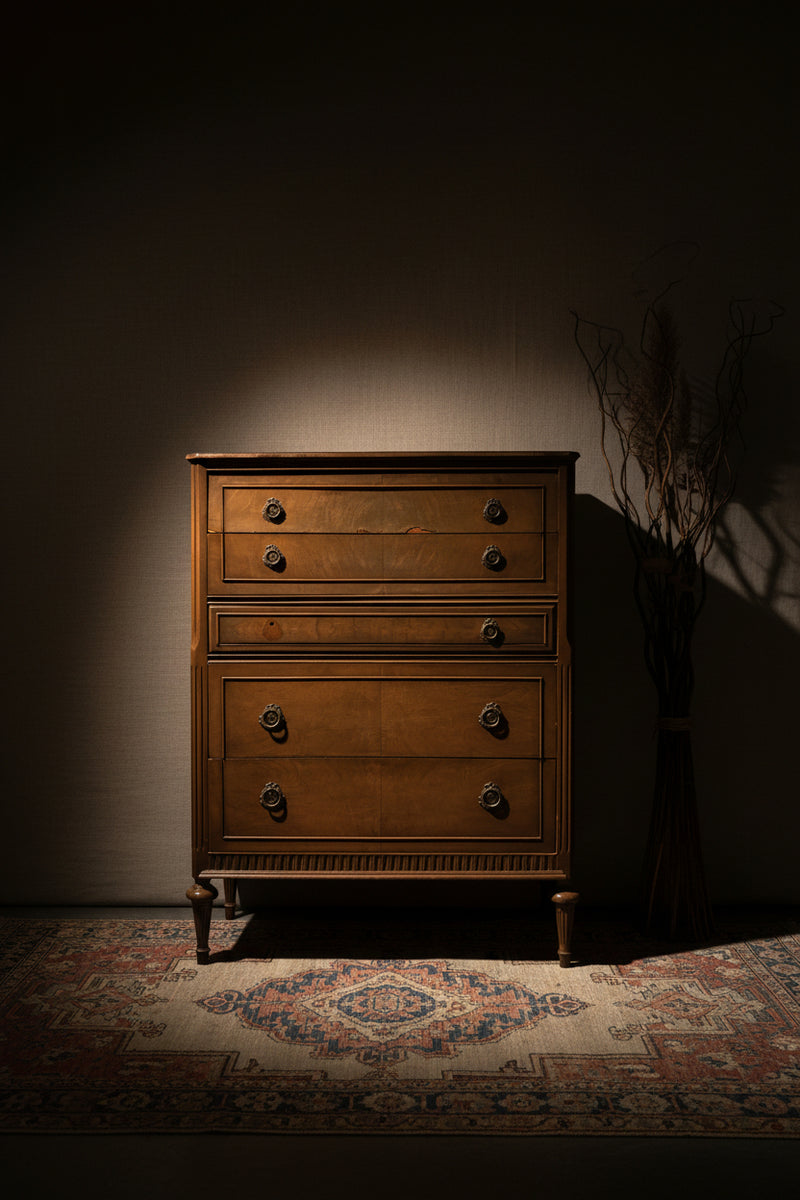 Antique Federal Revival Tall Chest of Drawers in Orange Gunstock Finish, Circa 1920s