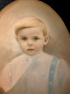 Antique Oval Child Portrait c. 1900 | Pastel & Pencil on Paper | Viridian Eclection