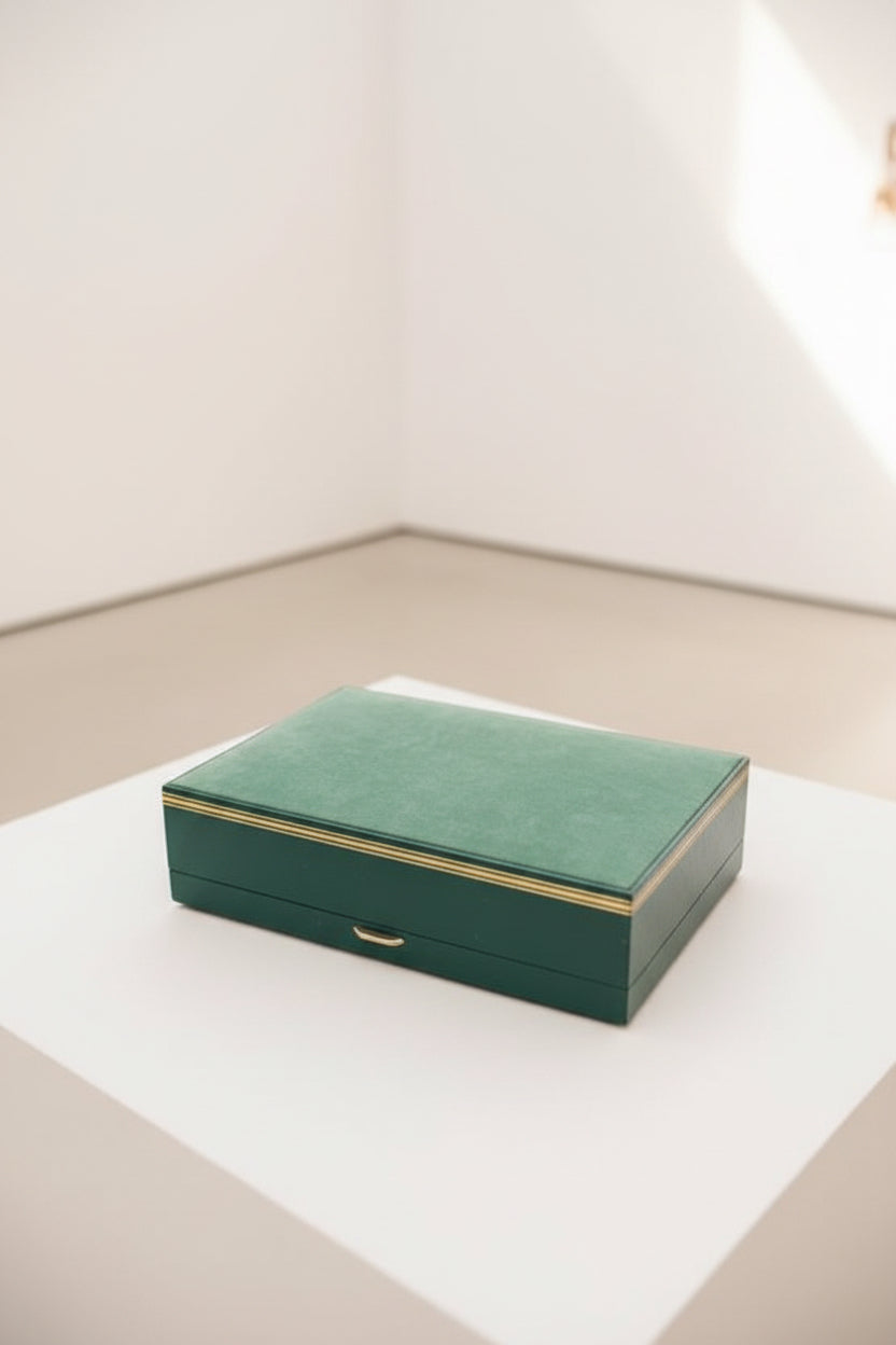 Vintage Mele Jewelry Box, Emerald Green with Ivory Interior, c. 1950–1970