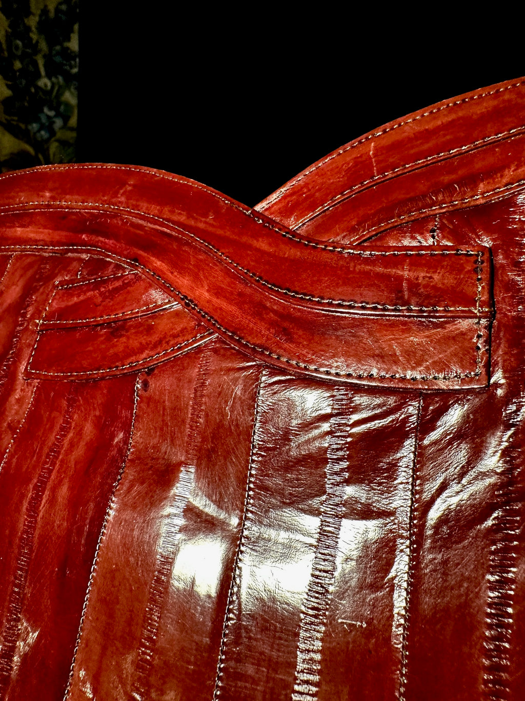 Burgundy Genuine Eel Skin Shoulder Bag, c. 1970s