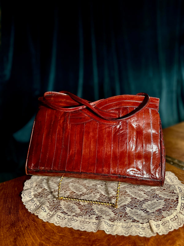 Burgundy Genuine Eel Skin Shoulder Bag, c. 1970s