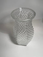 Hoosier Glass Diamond-Point Flower Vase, Pressed Clear Glass with Flared Collar, c. 1955–1975