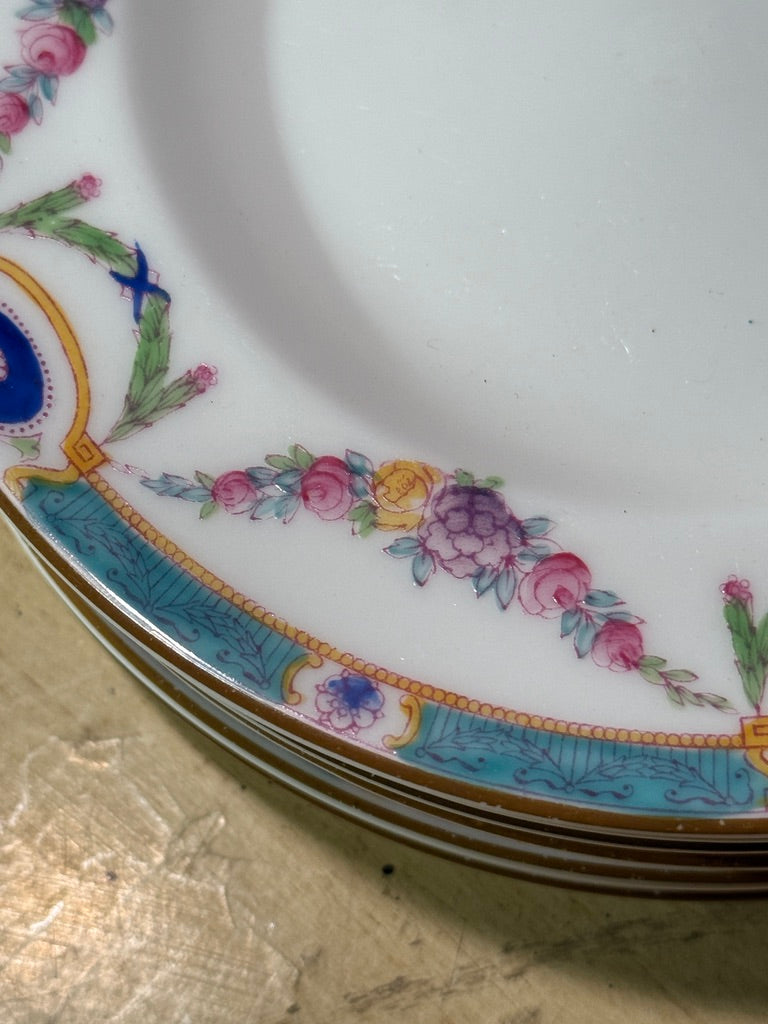 Royal Worcester Floral & Turquoise Cabinet Plates, Set of 8 (c. 1912–1925)