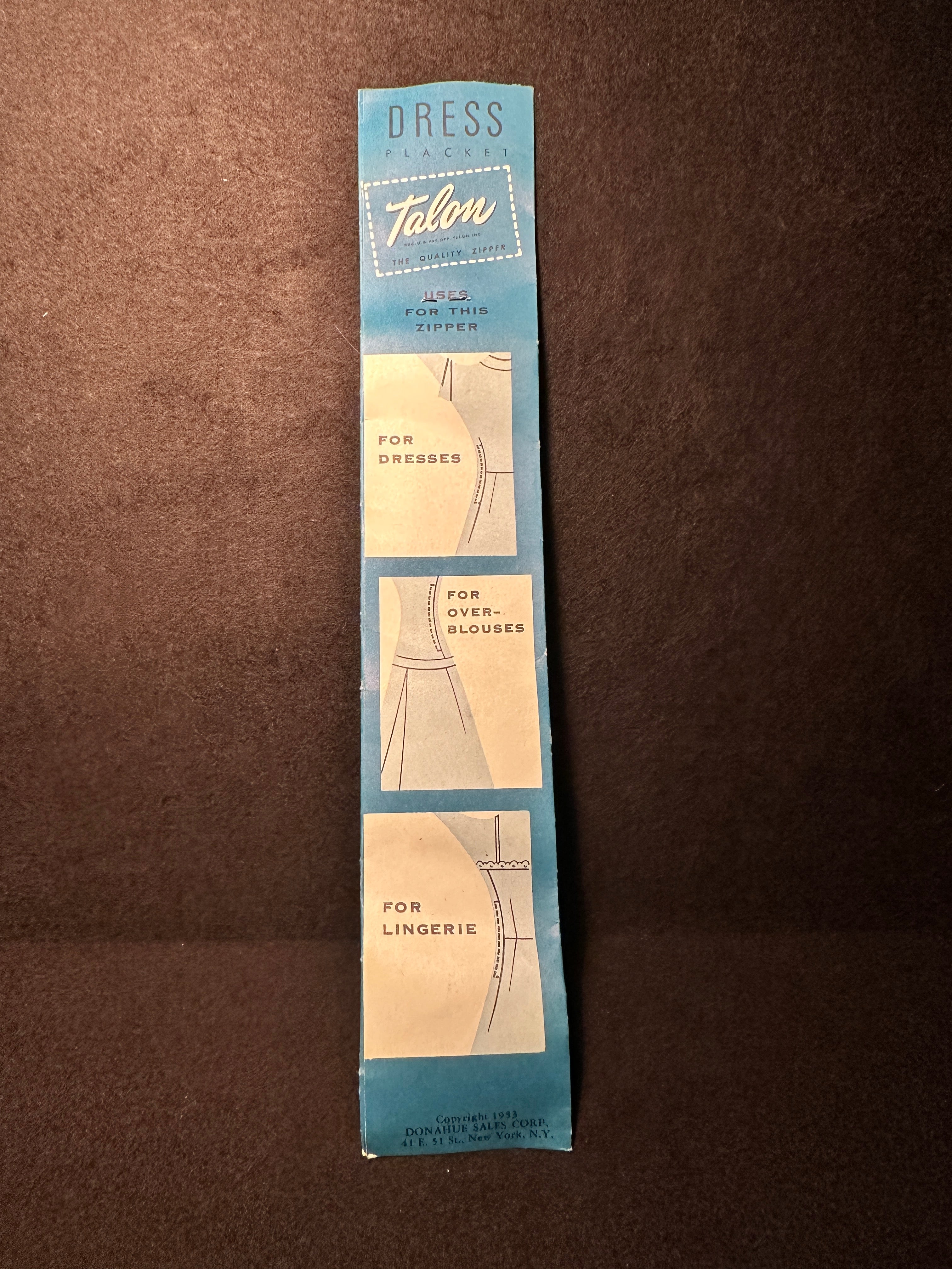 Vintage Talon Dress Placket Zipper in Melon, c. 1953
