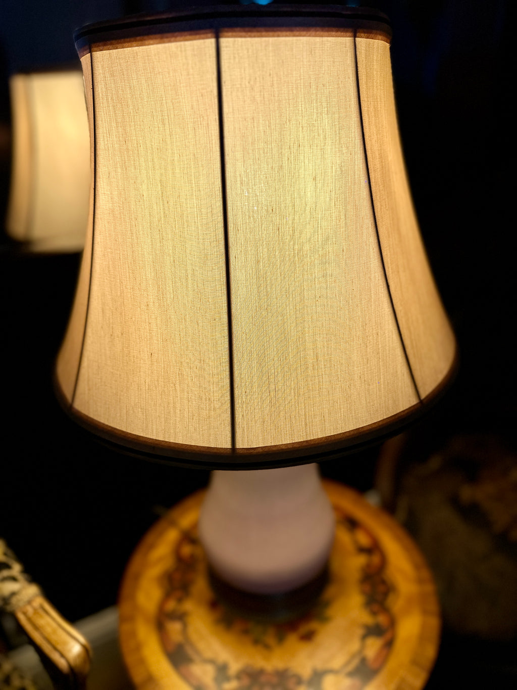 Vintage Textured Ceramic Table Lamp with Neutral Shade | Mid-Century Studio Pottery Lamp