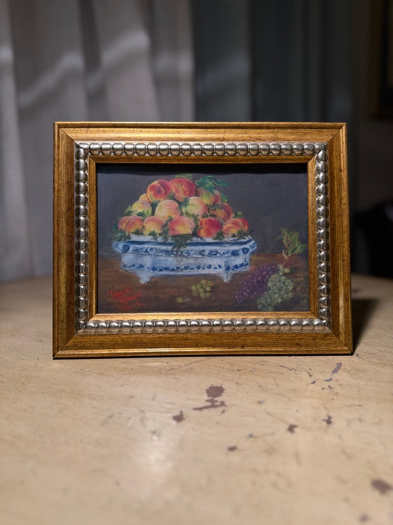 Still Life with Peaches — Signed Oil Painting by Dawn Raun (2012)