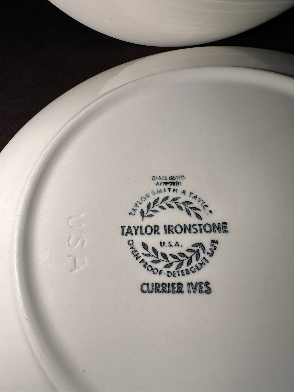 Taylor Ironstone Currier & Ives Blue Plates, Pair c. late 1950s